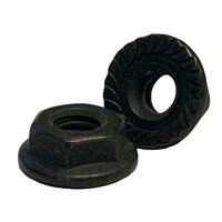 M5-0.8 Hex Flange nut, Serrated, Coarse, Class 8, DIN 6923, Black Zinc